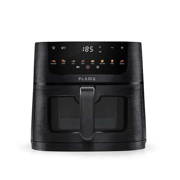 Freidora de aire Flama 644FL, 6 litros, 1500W, con ventana, digital, negro